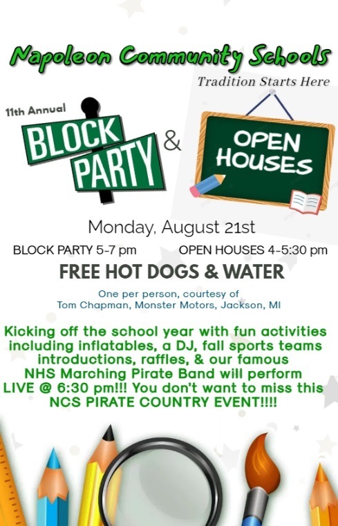 Open house & block party ad Monday August 21st 4-7pm