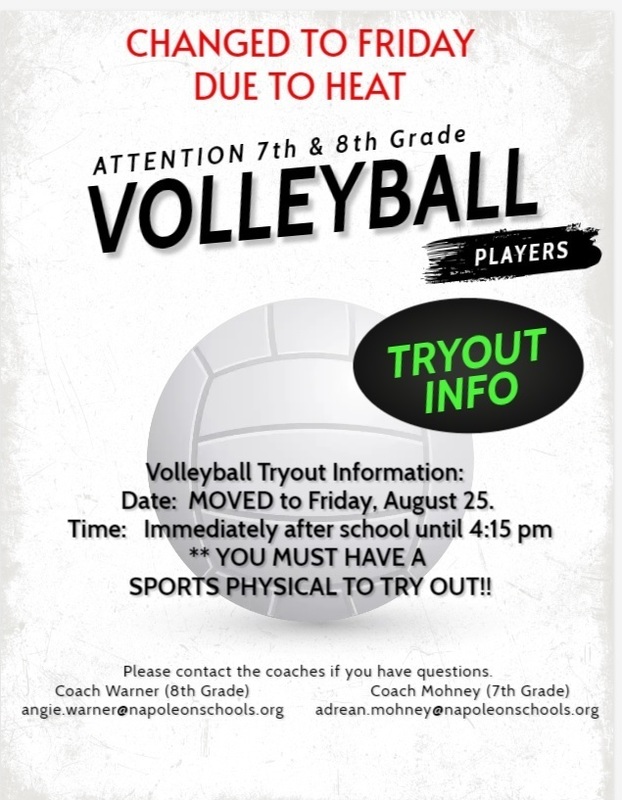 NMS 7th & 8th Grade Volleyball Tryouts Napoleon Middle School
